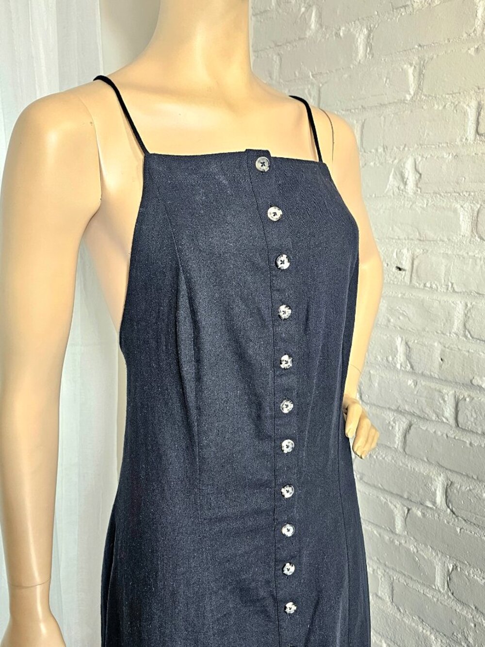Free People Black Linen Button Front Maxi Dress Size L NWT Crossback - Picture 5 of 13